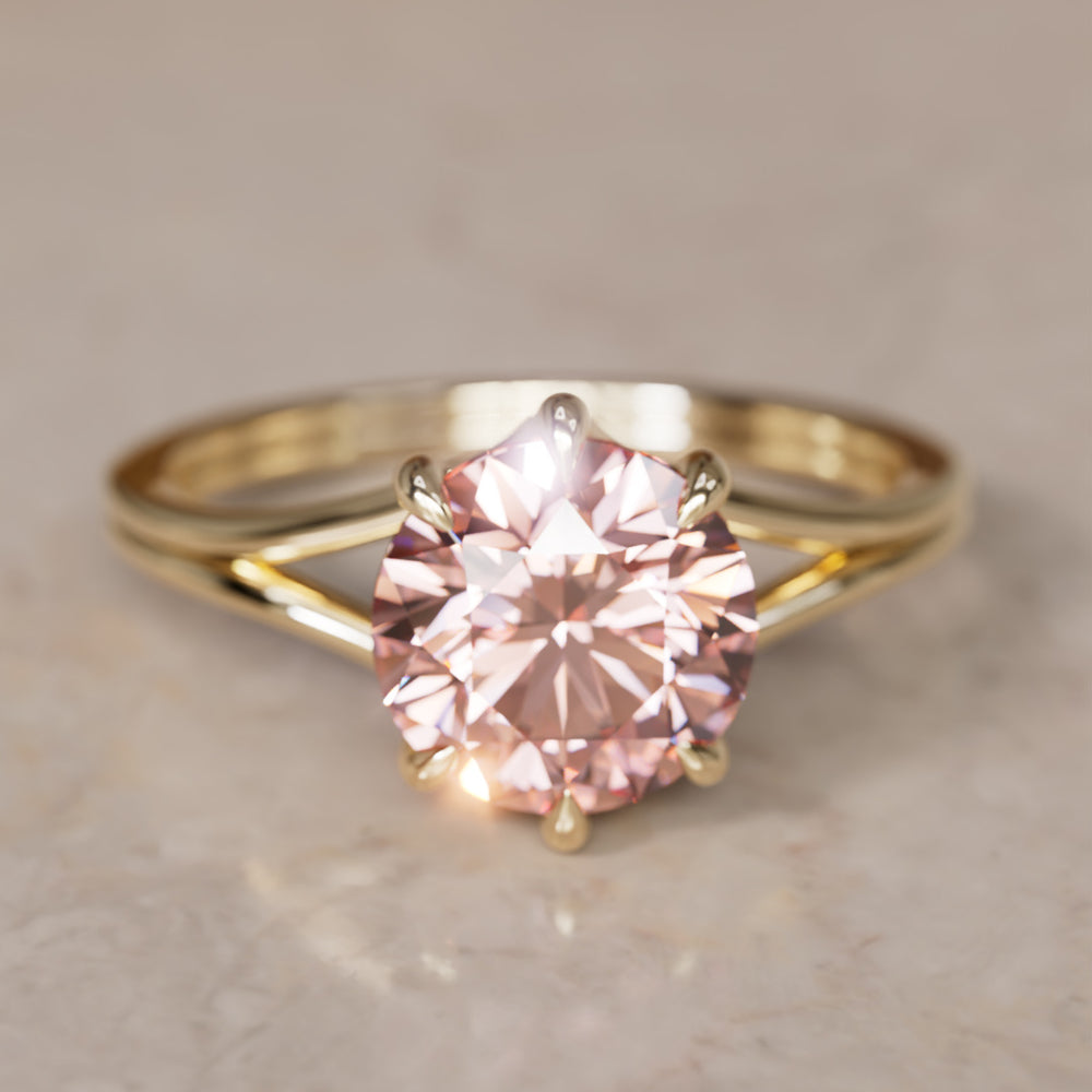 Mira Pink Round Lab Diamond Modern Unique Split Shank Engagement Ring By Valley Rose