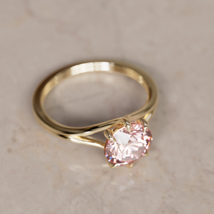 Mira Pink Round Lab Diamond Modern Unique Split Shank Engagement Ring By Valley Rose