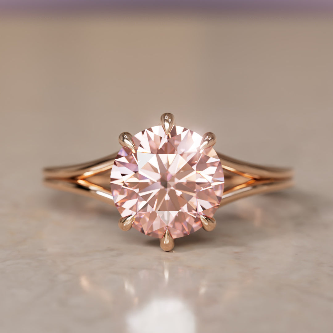 Mira Pink Round Lab Diamond Modern Unique Split Shank Engagement Ring By Valley Rose