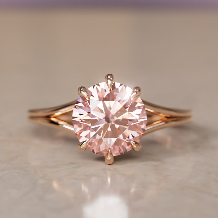 Mira Pink Round Lab Diamond Modern Unique Split Shank Engagement Ring By Valley Rose