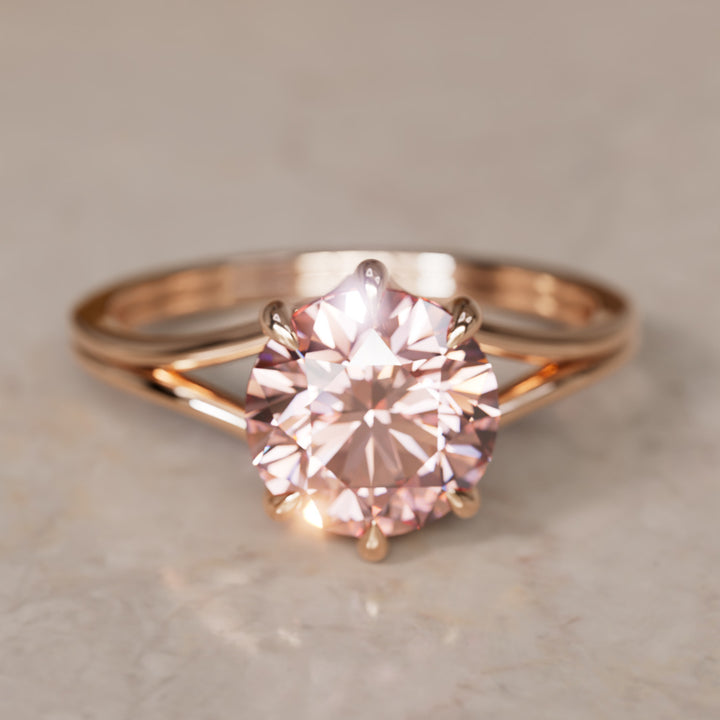 Mira Pink Round Lab Diamond Modern Unique Split Shank Engagement Ring By Valley Rose