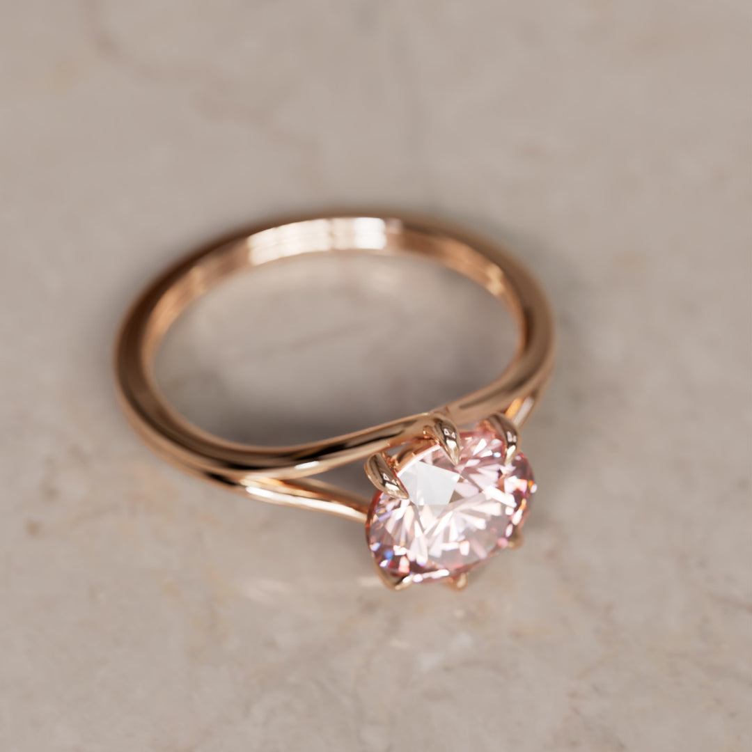 Mira Pink Round Lab Diamond Modern Unique Split Shank Engagement Ring By Valley Rose
