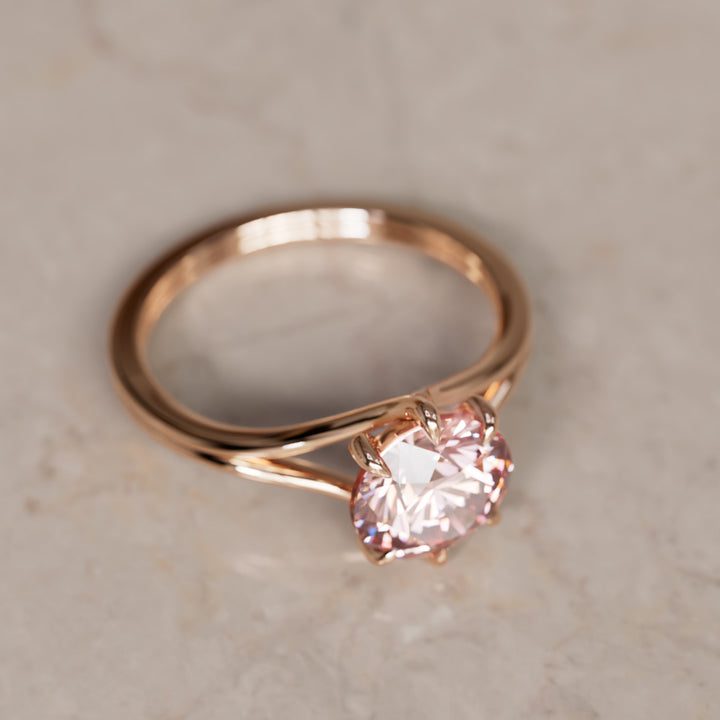 Mira Pink Round Lab Diamond Modern Unique Split Shank Engagement Ring By Valley Rose