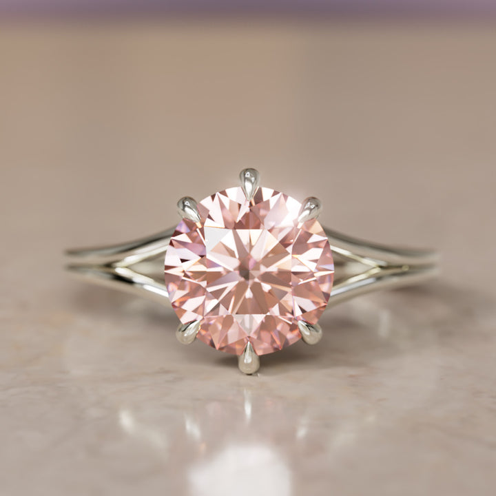 Mira Pink Round Lab Diamond Modern Unique Split Shank Engagement Ring By Valley Rose