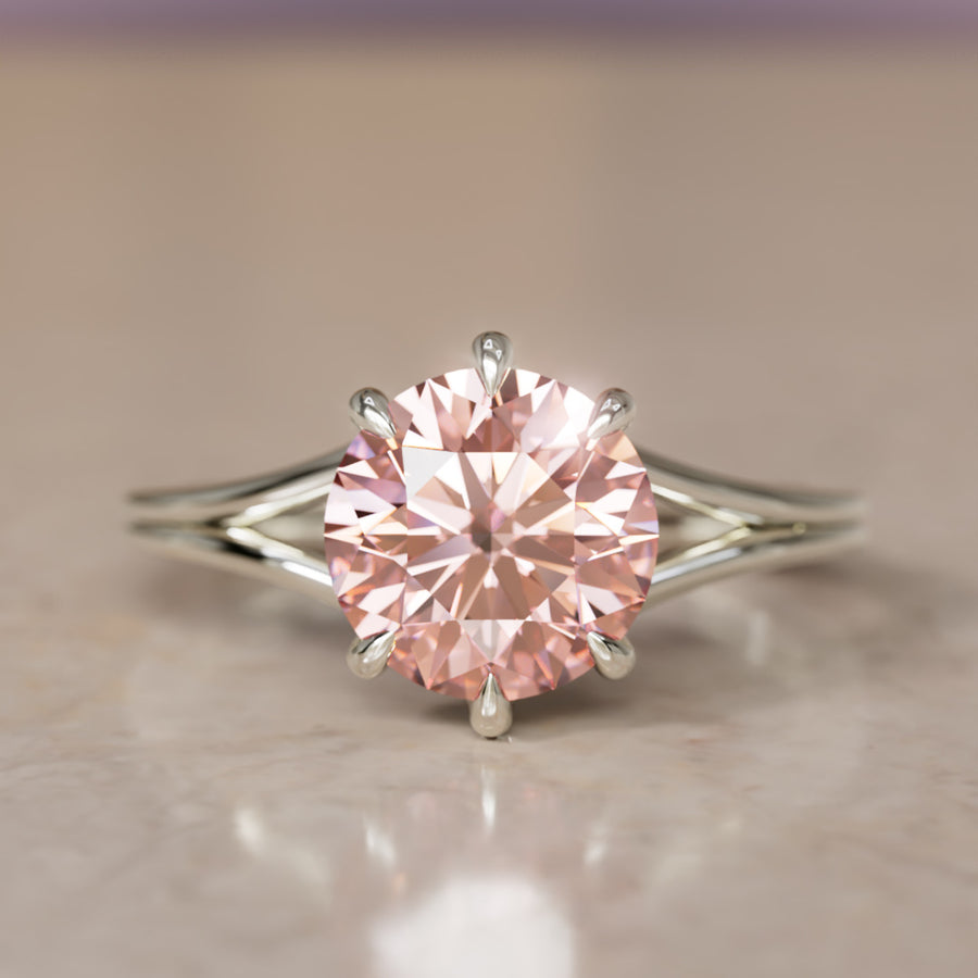 Mira Pink Round Lab Diamond Modern Unique Split Shank Engagement Ring By Valley Rose