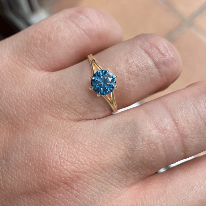 Mira Round Blue Sapphire Modern Unique Split Shank Engagement Ring By Valley Rose