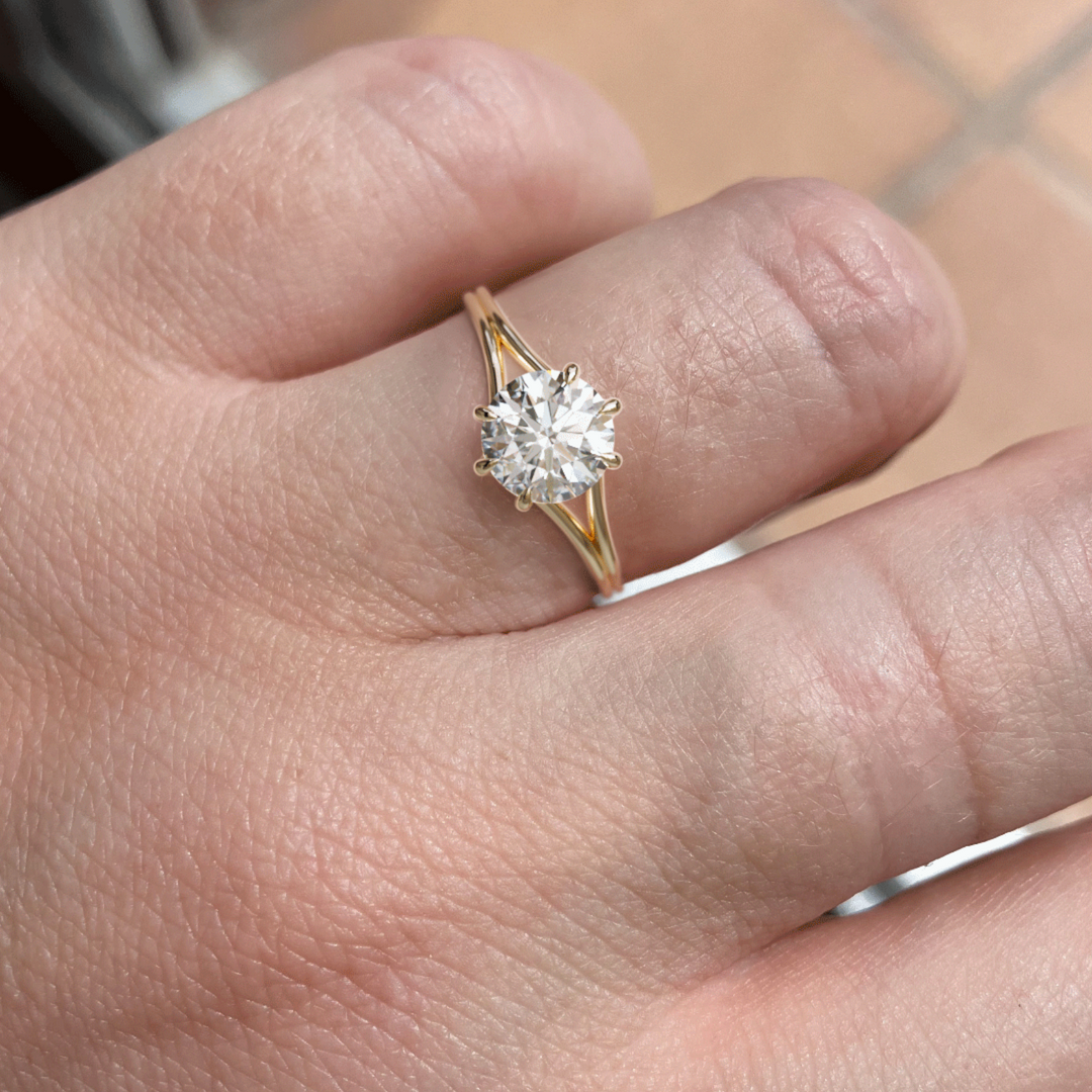 Mira Round Diamond Modern Unique Split Shank Engagement Ring By Valley Rose