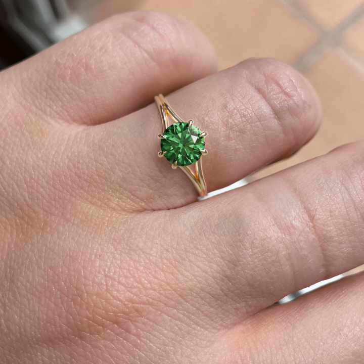 Mira Round Green Sapphire Modern Unique Split Shank Engagement Ring By Valley Rose
