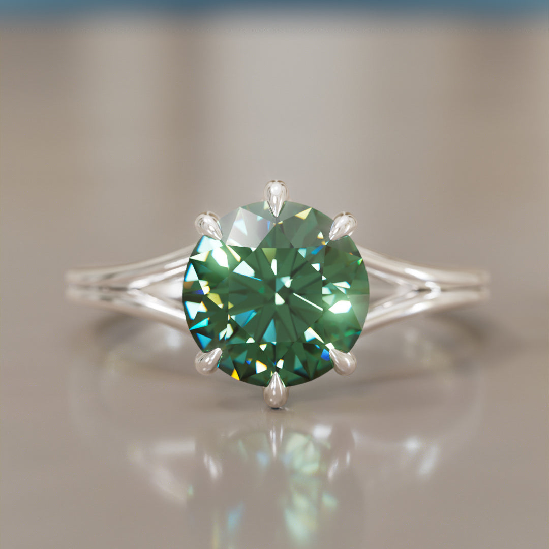Mira Round Green Sapphire Modern Unique Split Shank Engagement Ring By Valley Rose
