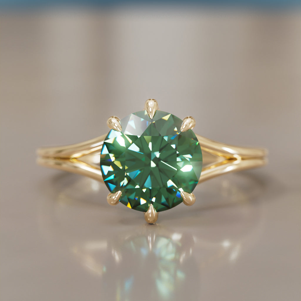 Mira Round Green Sapphire Modern Unique Split Shank Engagement Ring By Valley Rose