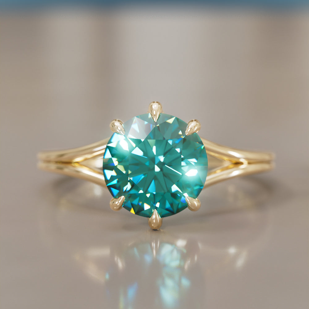 Unique Split Shank Round Teal Sapphire Engagement Ring By Valley Rose