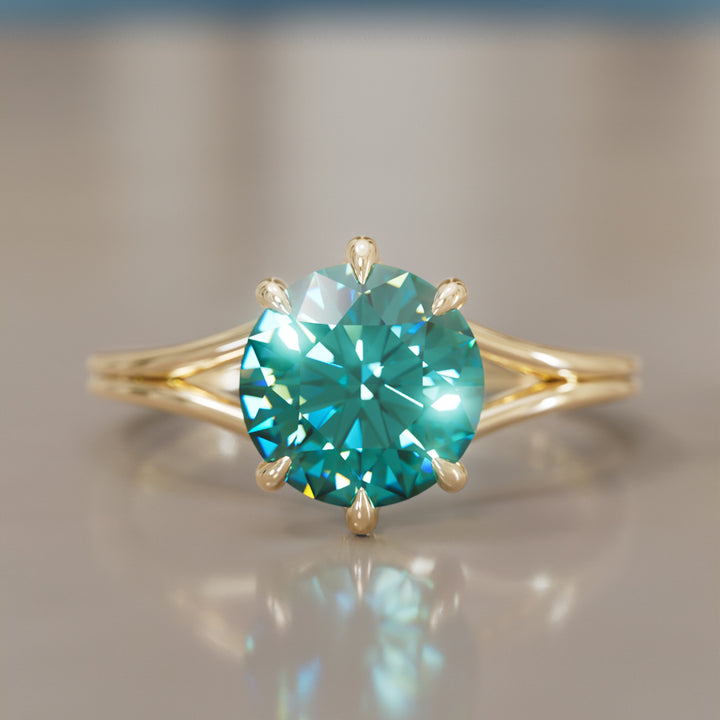 Unique Split Shank Round Teal Sapphire Engagement Ring By Valley Rose