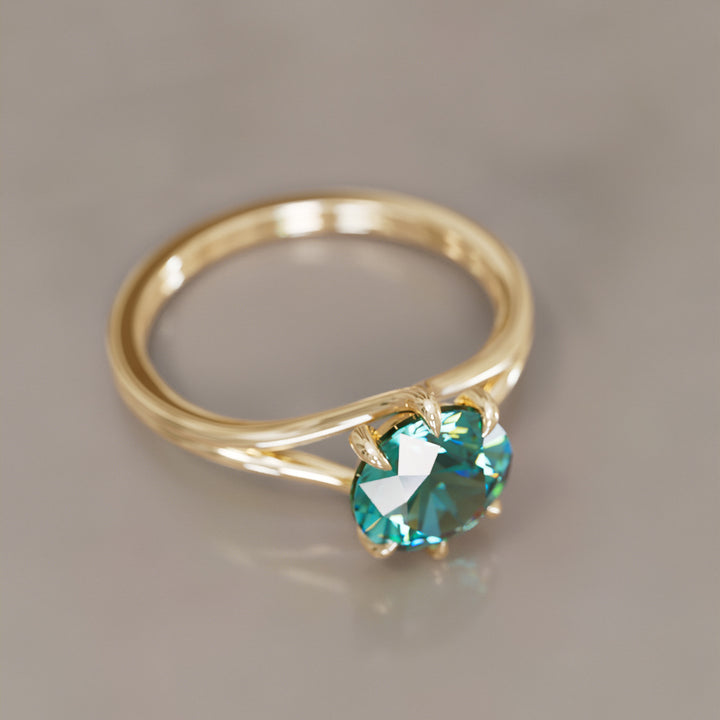 Unique Split Shank Round Teal Sapphire Engagement Ring By Valley Rose
