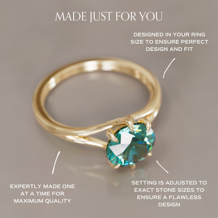Mira Rund Turkis Safir Moderne Unik Delt Skaft Forlovelsesring