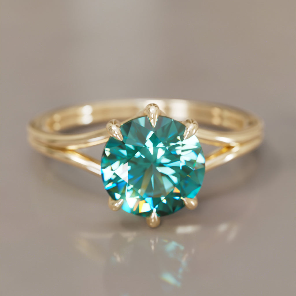 Mira Round Teal Sapphire Modern Unique Split Shank Engagement Ring By Valley Rose