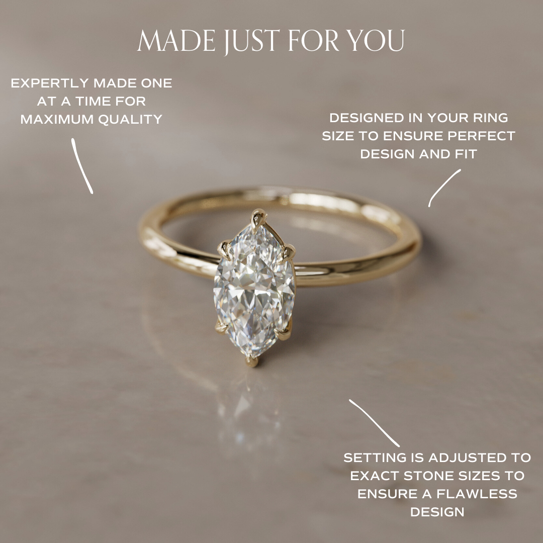 Modern Minimal Marquise Lab Created Diamond Ethical Engagement Ring Solitaire By Valley Rose