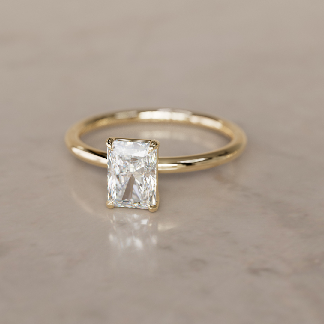 Modern Minimal Radiant Cut Lab Created Diamond Ethical Engagement Ring Solitaire By Valley Rose