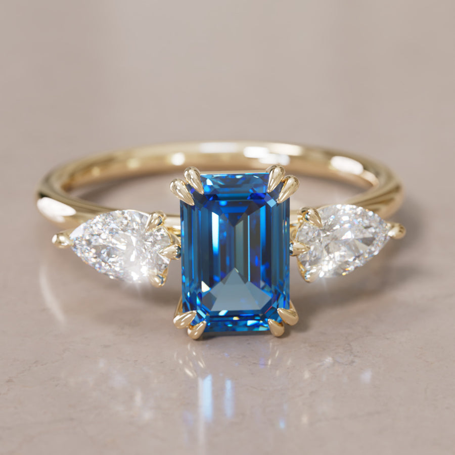 Modern Unique Engagement Ring with Emerald Cut Blue Sapphire By Valley Rose