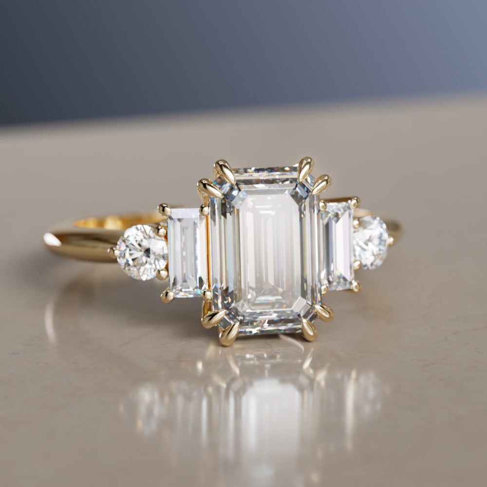 Modern Unique Engagement Ring with Emerald Cut Diamond By Valley Rose