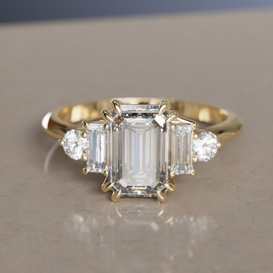 Modern Unique Engagement Ring with Emerald Cut Diamond By Valley Rose