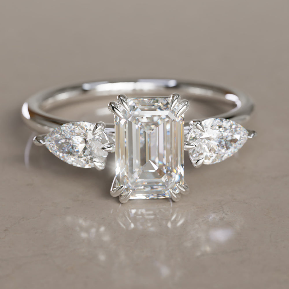 Modern Unique Engagement Ring with Emerald Cut Diamond By Valley Rose