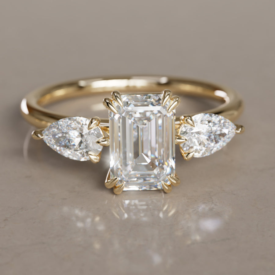 Modern Unique Engagement Ring with Emerald Cut Diamond By Valley Rose