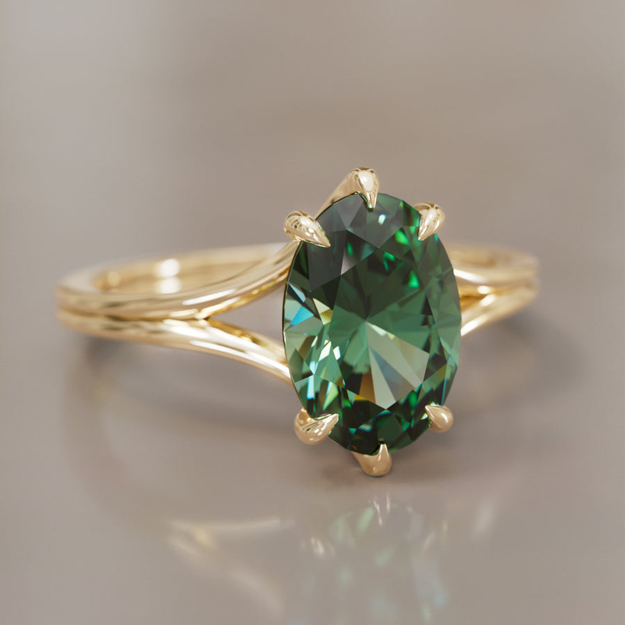 Unique Split Shank Oval Green Sapphire Engagement Ring By Valley Rose