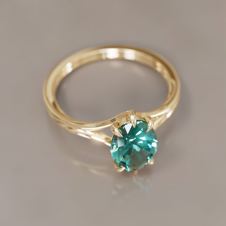 Unique Split Shank Oval Teal Sapphire Engagement Ring By Valley Rose