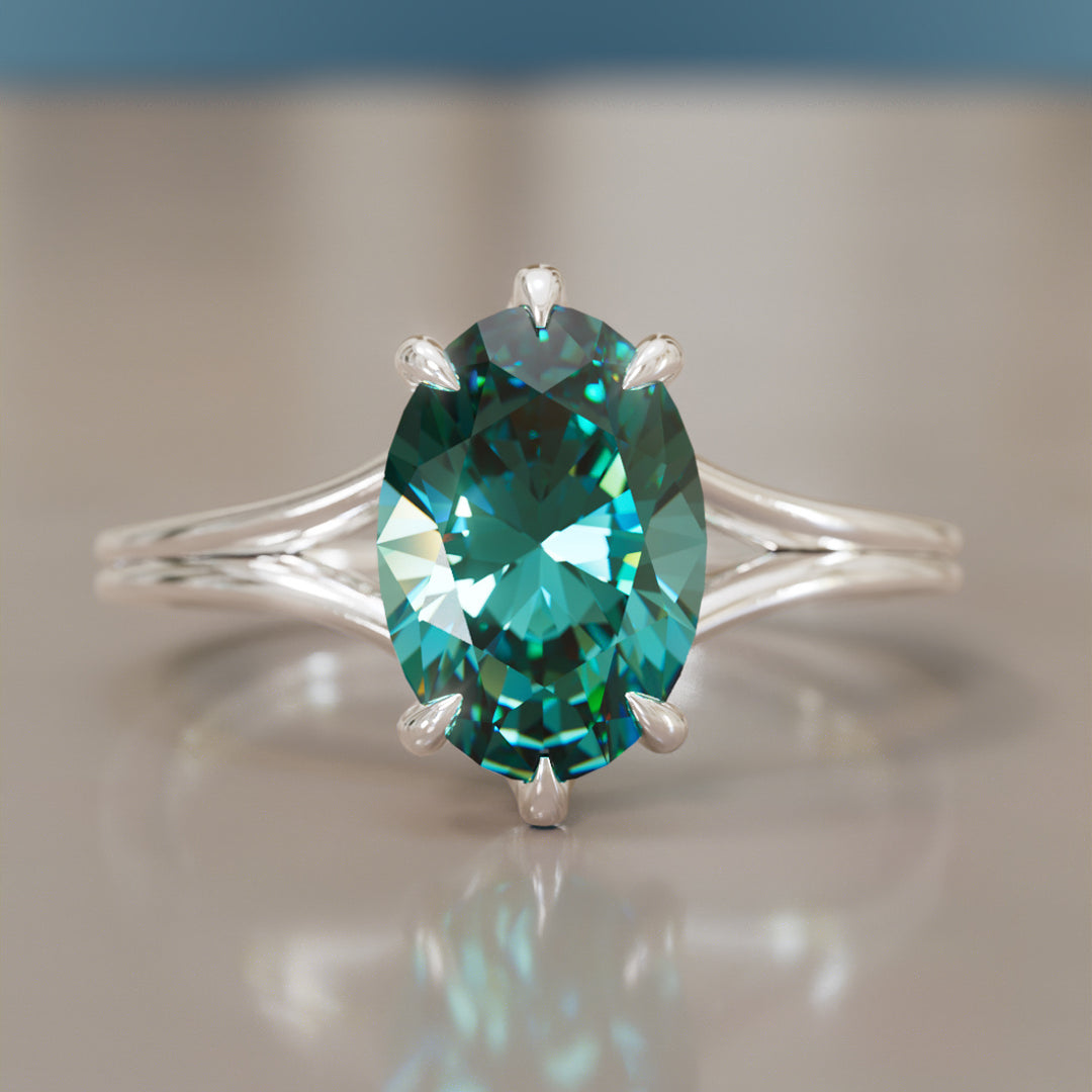 Unique Split Shank Oval Teal Sapphire Engagement Ring By Valley Rose
