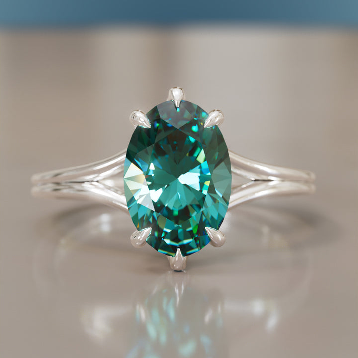 Unique Split Shank Oval Teal Sapphire Engagement Ring By Valley Rose