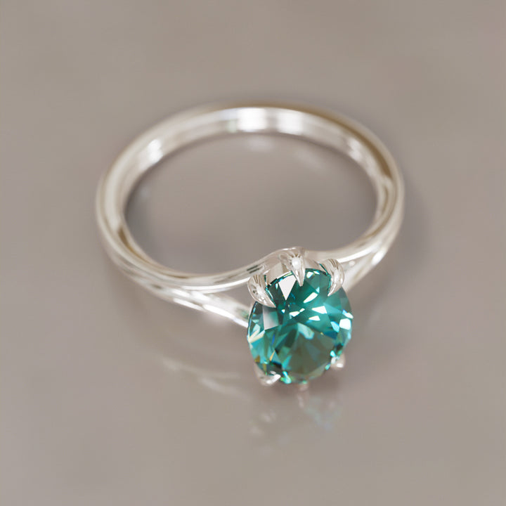 Unique Split Shank Oval Teal Sapphire Engagement Ring By Valley Rose