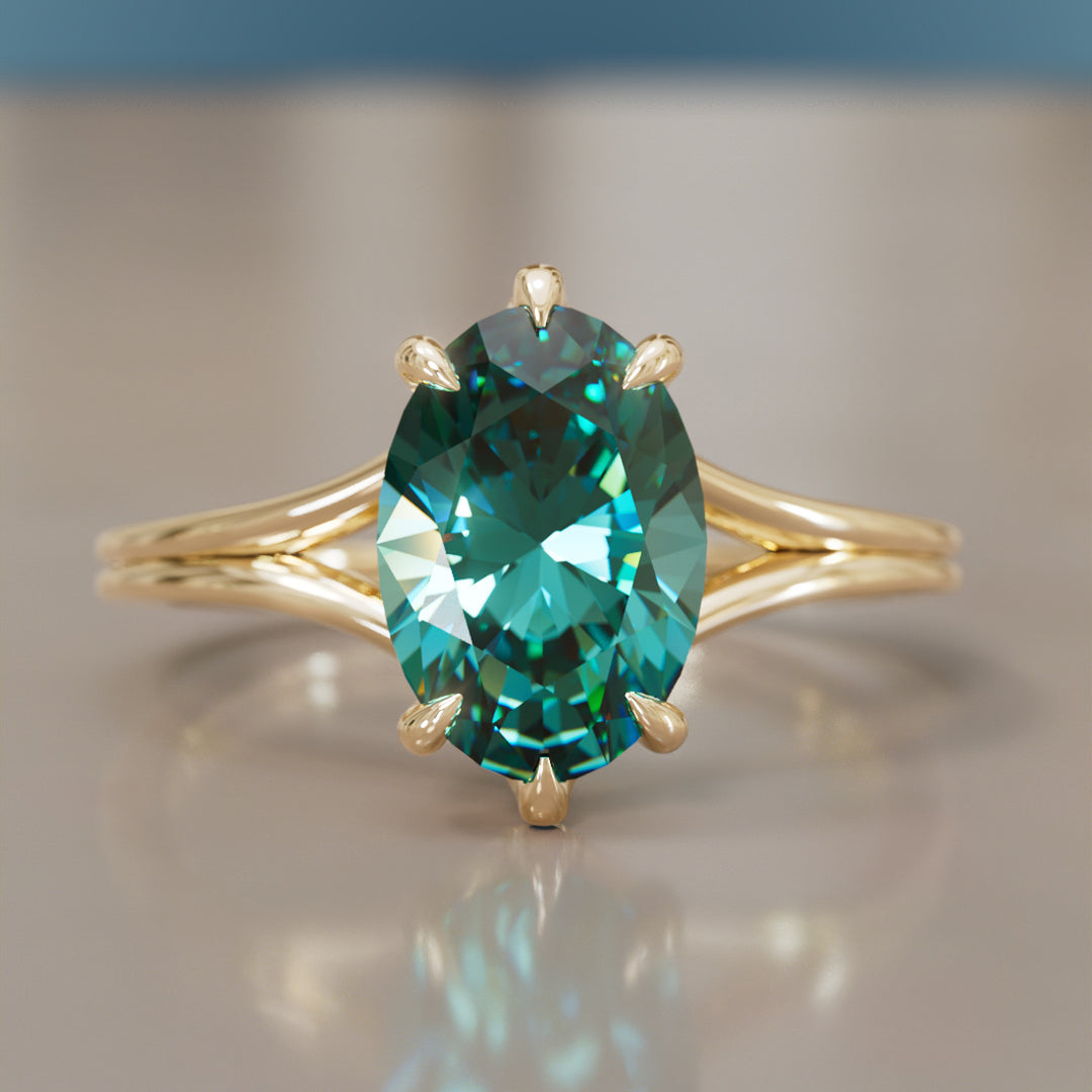 Unique Split Shank Oval Teal Sapphire Engagement Ring By Valley Rose