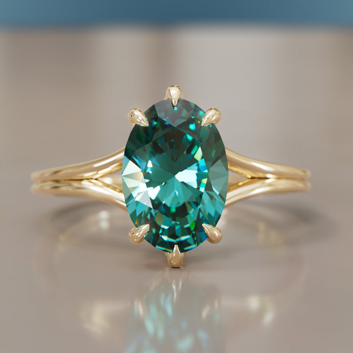 Unique Split Shank Oval Teal Sapphire Engagement Ring By Valley Rose