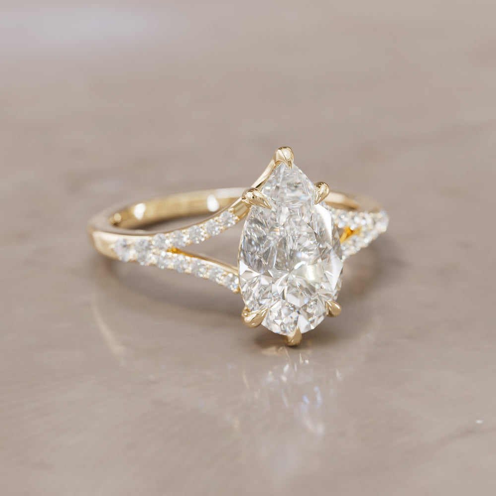 Unique Split Shank Engagement Ring with Pear Diamond By Valley Rose