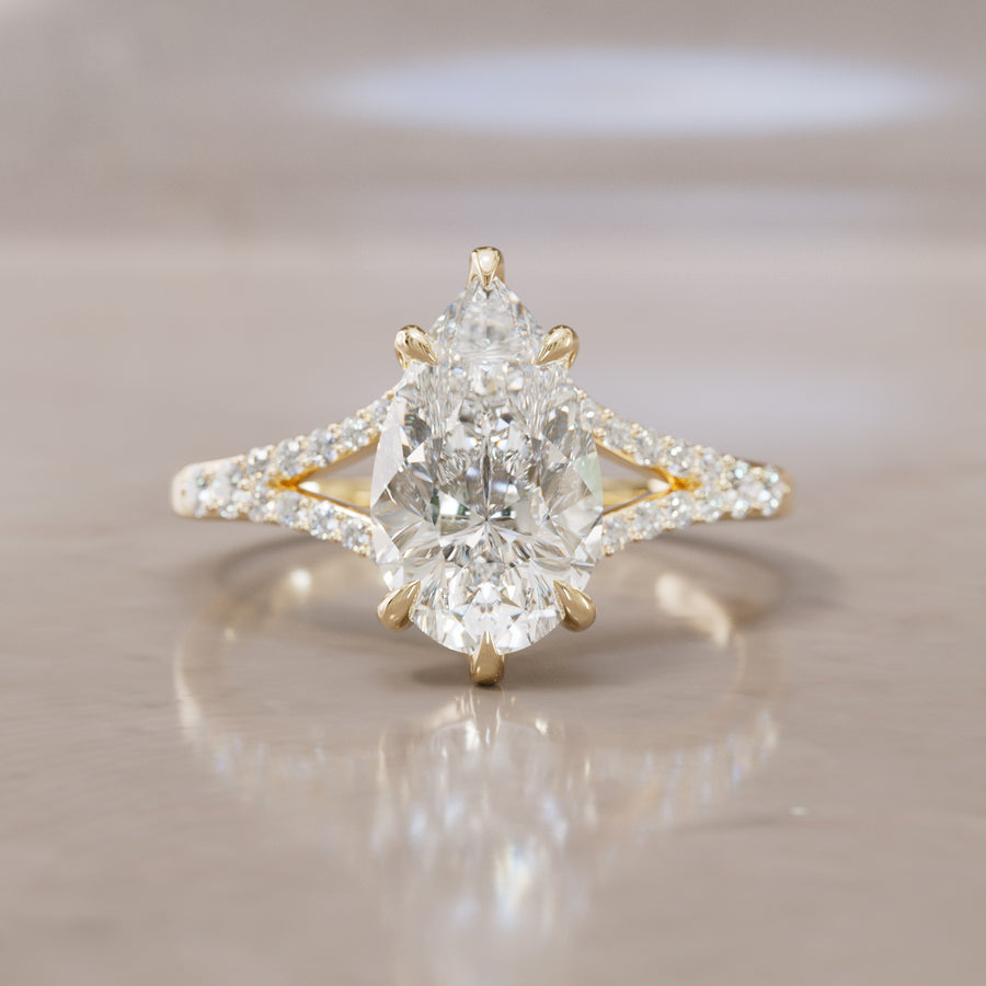 Unique Split Shank Engagement Ring with Pear Diamond By Valley Rose