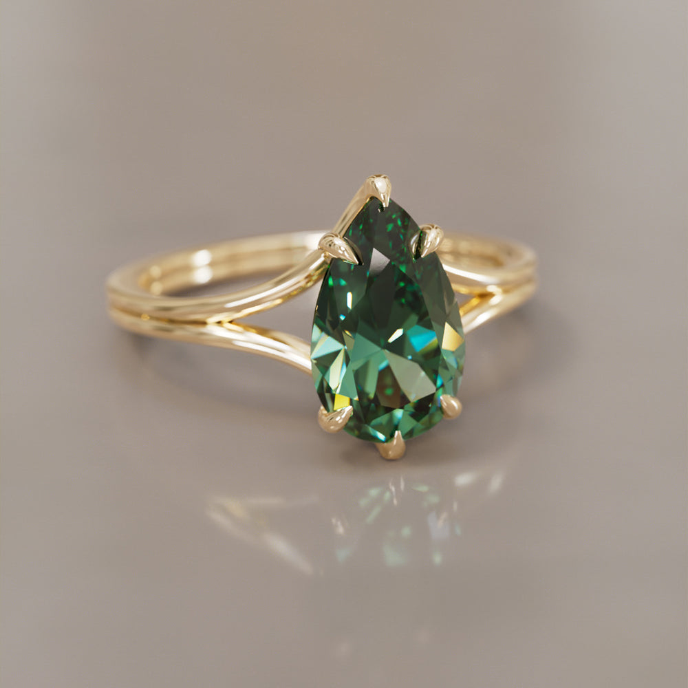 Unique Split Shank Pear Green Sapphire Engagement Ring By Valley Rose