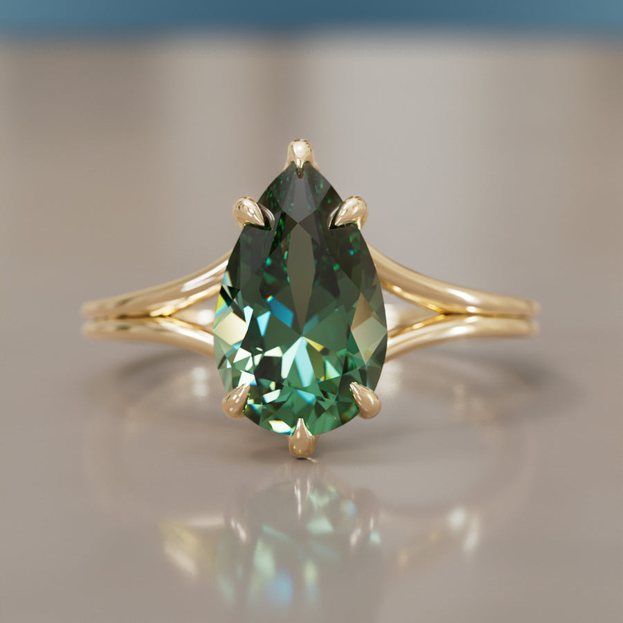 Unique Split Shank Pear Green Sapphire Engagement Ring By Valley Rose