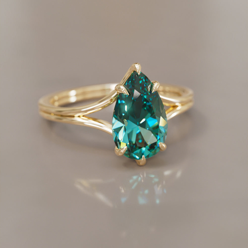 Unique Split Shank Pear Teal Sapphire Engagement Ring By Valley Rose