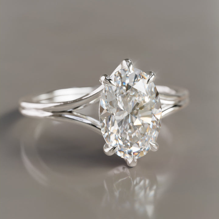 Unique Split Shank Oval Lab Created Diamond Engagement Ring By Valley Rose