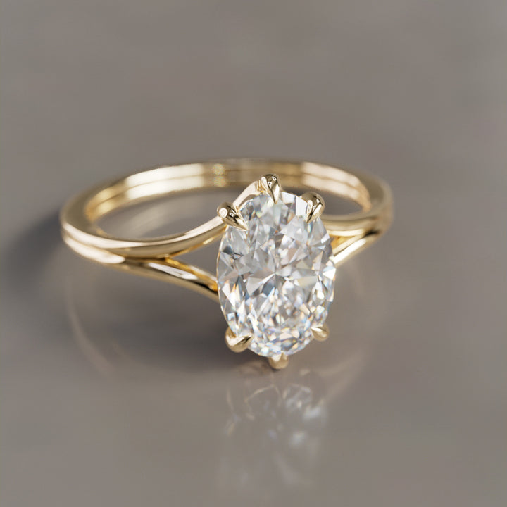 Unique Split Shank Oval Lab Created Diamond Engagement Ring By Valley Rose