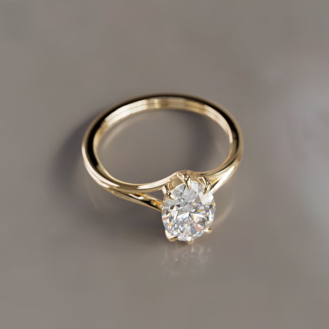 Unique Split Shank Oval Lab Created Diamond Engagement Ring By Valley Rose