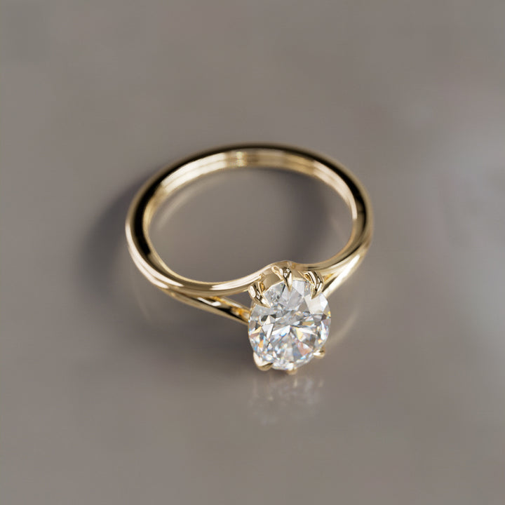Unique Split Shank Oval Lab Created Diamond Engagement Ring By Valley Rose