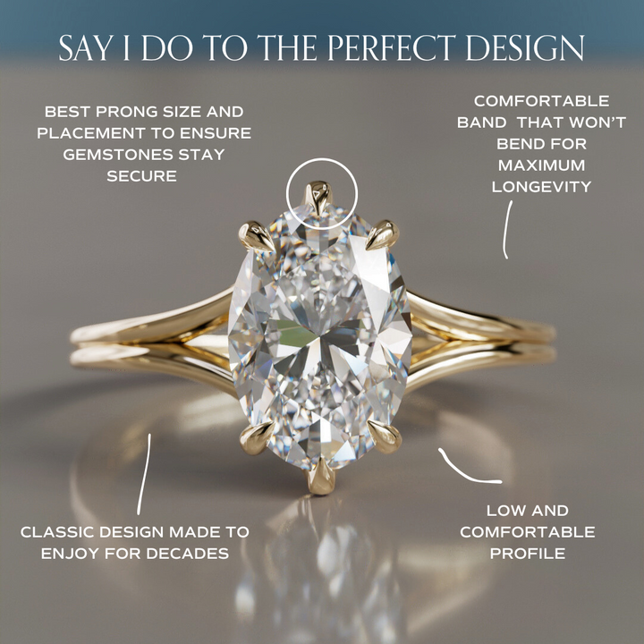 Unique Split Shank Oval Lab Created Diamond Engagement Ring By Valley Rose