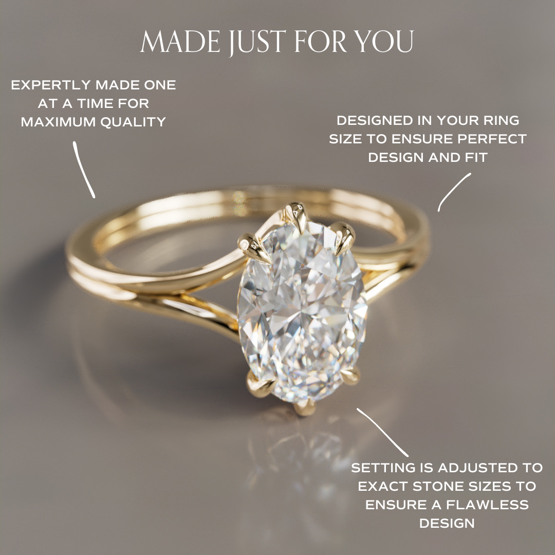 Unique Split Shank Oval Lab Created Diamond Engagement Ring By Valley Rose