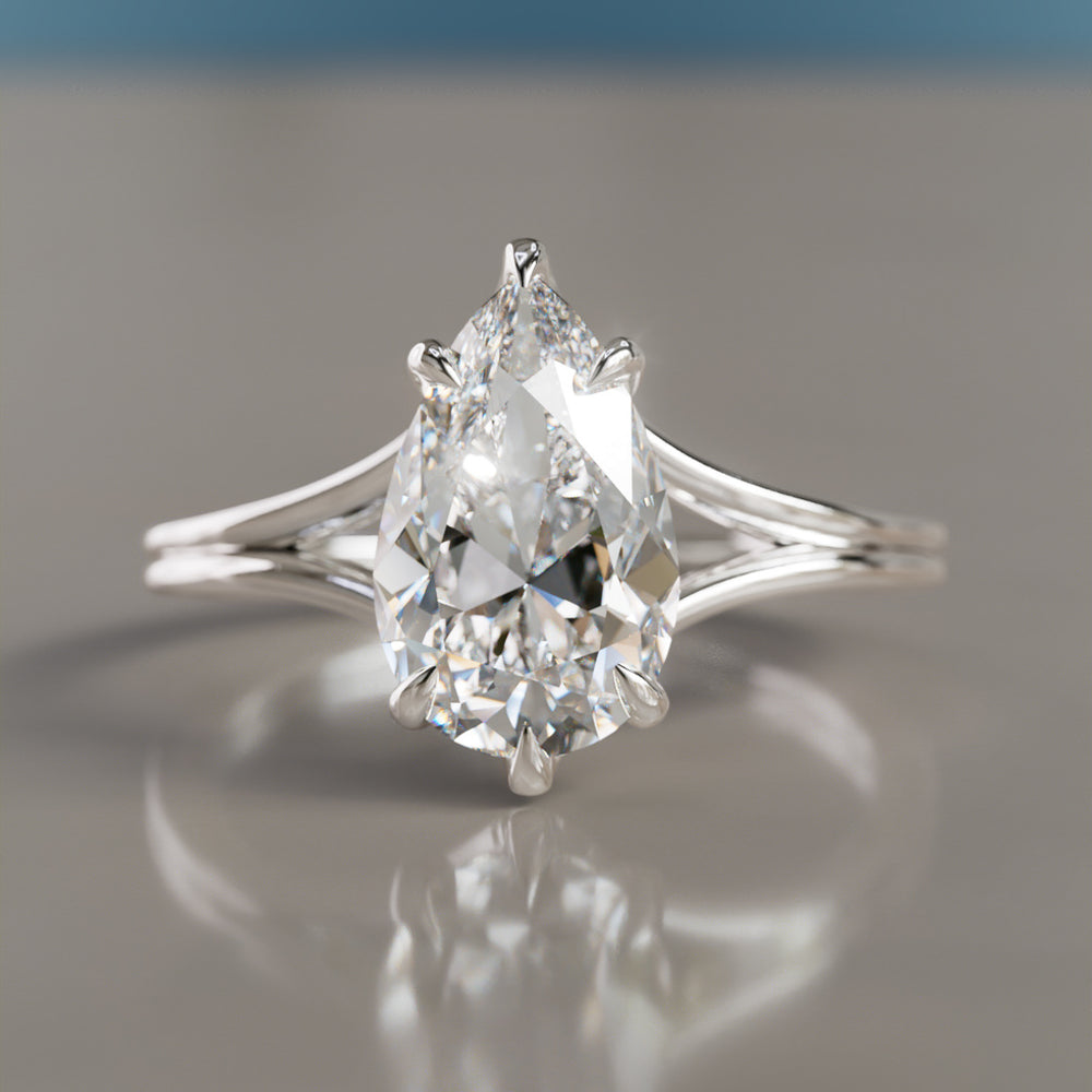 Unique Split Shank Pear Lab Created Diamond Engagement Ring By Valley Rose