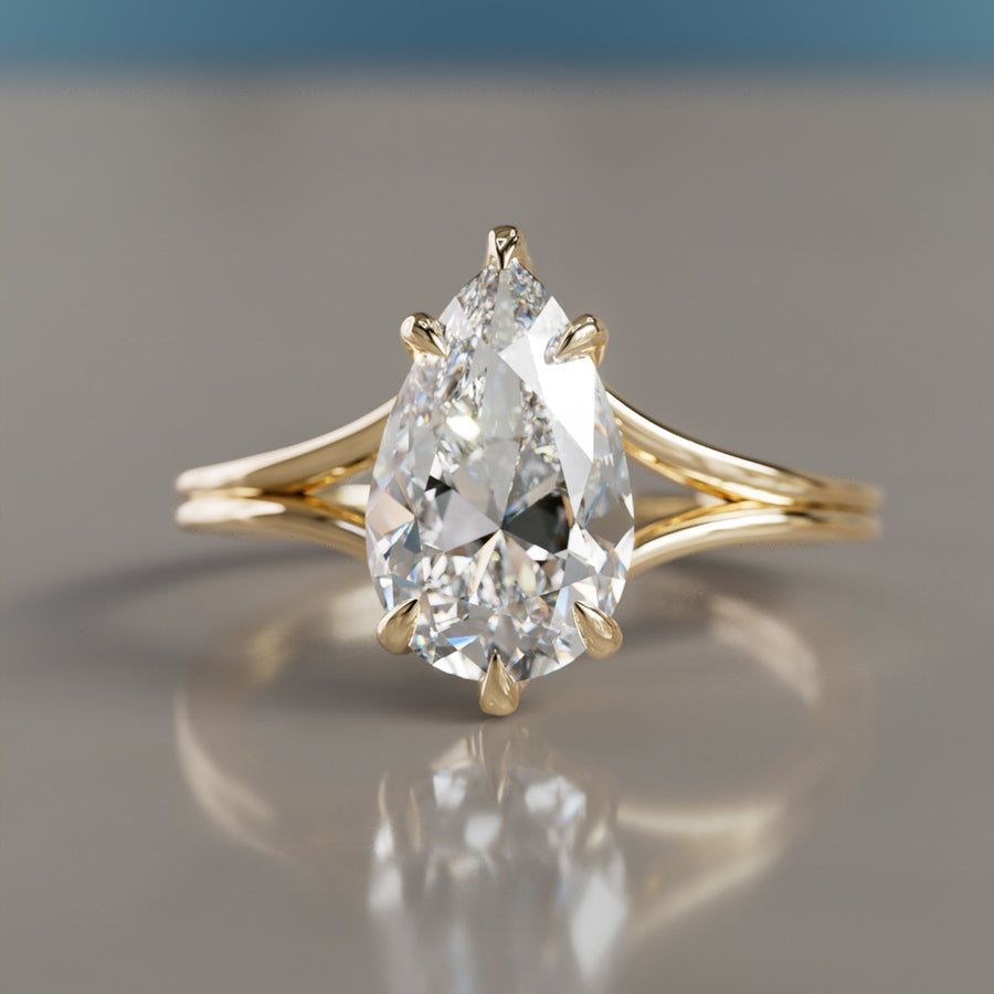 Unique Split Shank Pear Lab Created Diamond Engagement Ring By Valley Rose