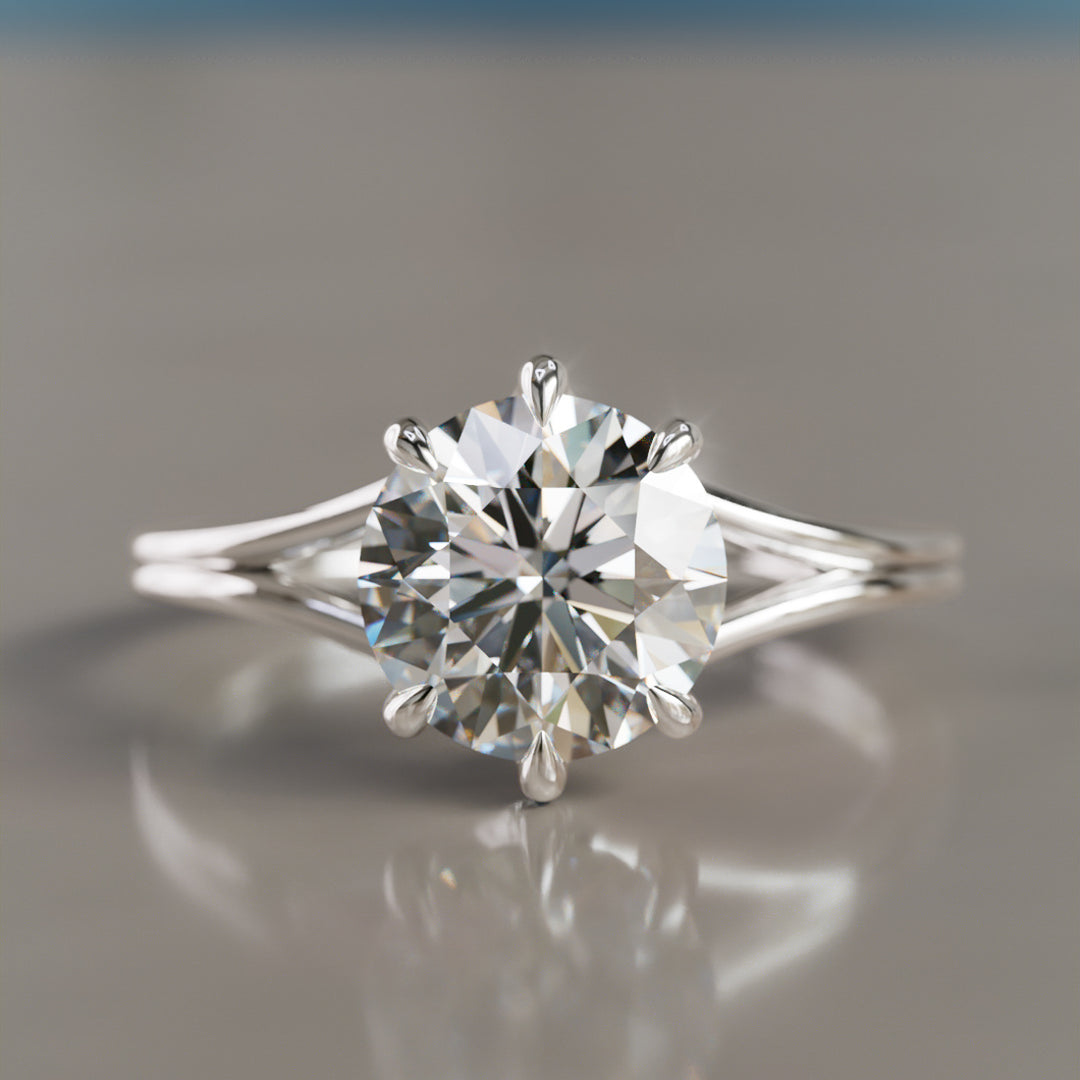 Unique Split Shank Round Lab Created Diamond Engagement Ring By Valley Rose