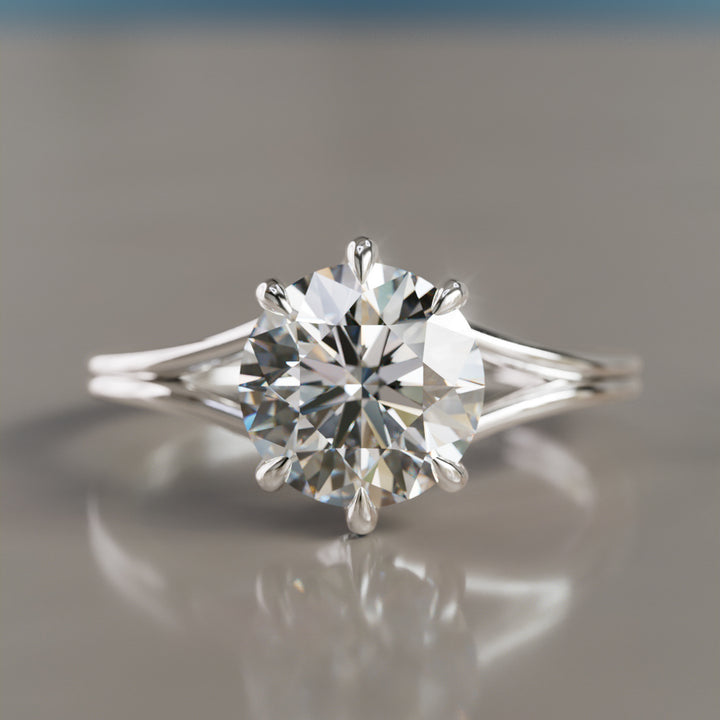 Unique Split Shank Round Lab Created Diamond Engagement Ring By Valley Rose
