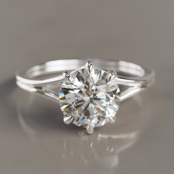 Unique Split Shank Round Lab Created Diamond Engagement Ring By Valley Rose