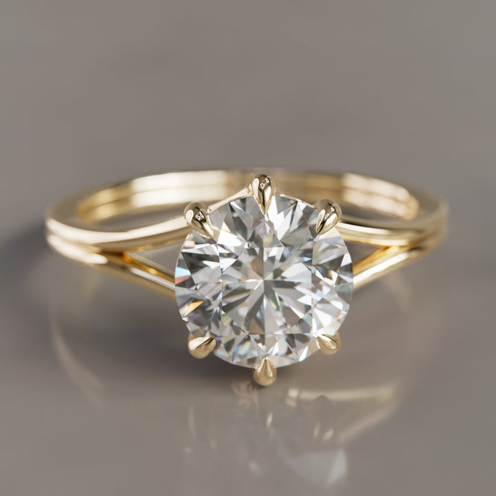 Unique Split Shank Round Lab Created Diamond Engagement Ring By Valley Rose